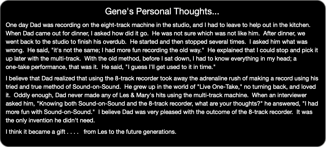Gene's Personal Thoughts...One day Dad was record