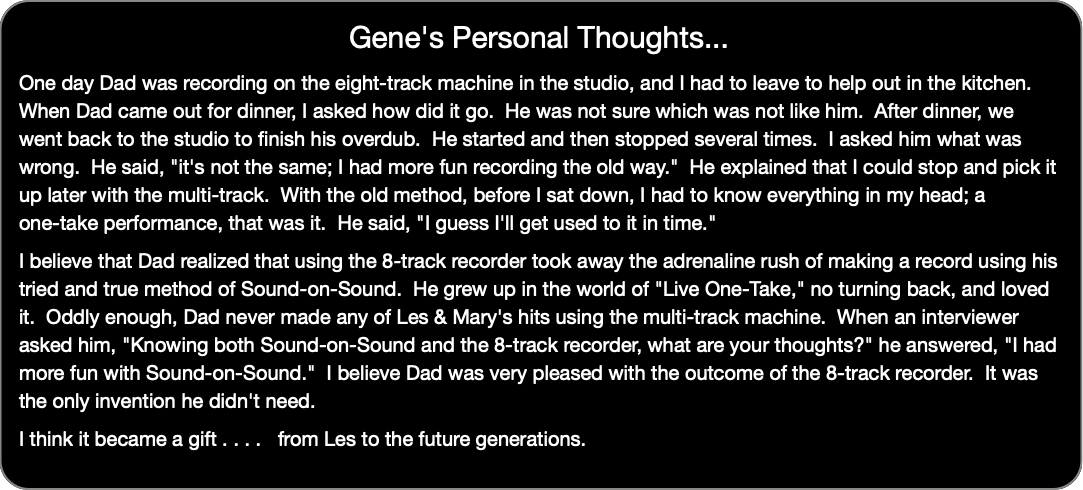 Gene's Personal Thoughts...
One day Dad was record